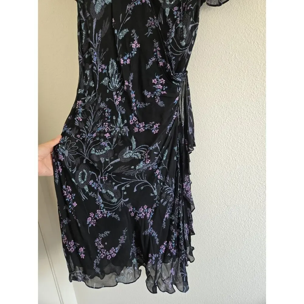 Eva Blue Vtg Y2K Floral Fairy Beaded Layered Maxi Dress Sz 12 Whimsigoth Wedding - Picture 5 of 8